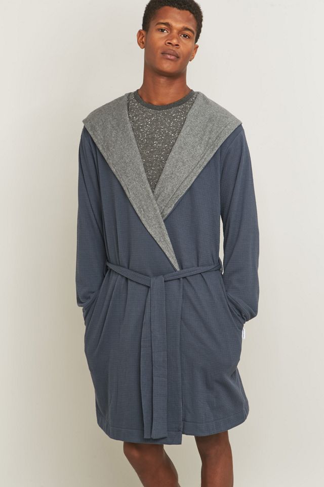 Bread & Boxers Navy Hooded Thermal Robe | Urban Outfitters UK