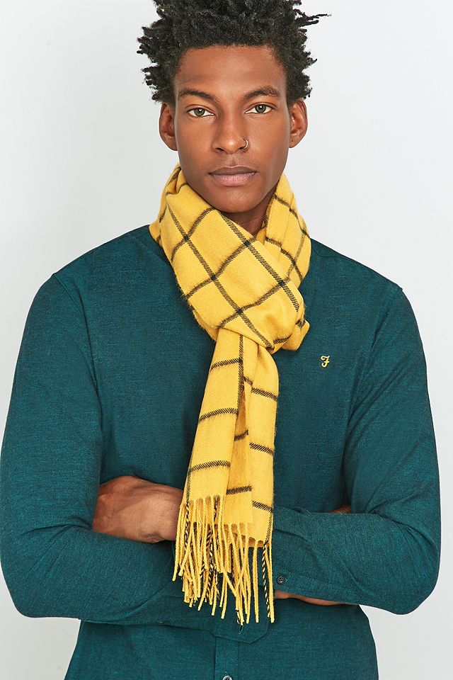 Urban Outfitters Mustard Window Check Scarf | Urban Outfitters UK