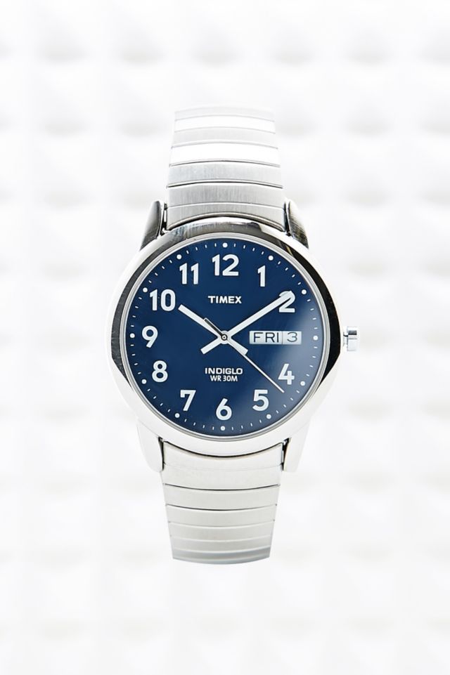 Timex Blue Face Watch in Silver | Urban Outfitters UK
